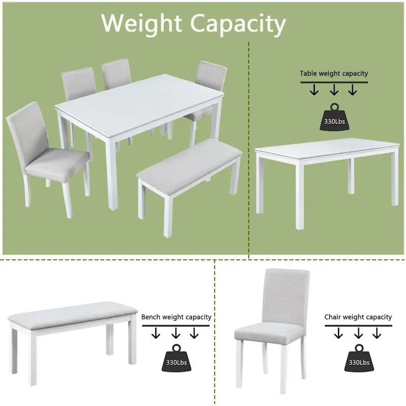 6-Piece Solid Wood Dining Table Set