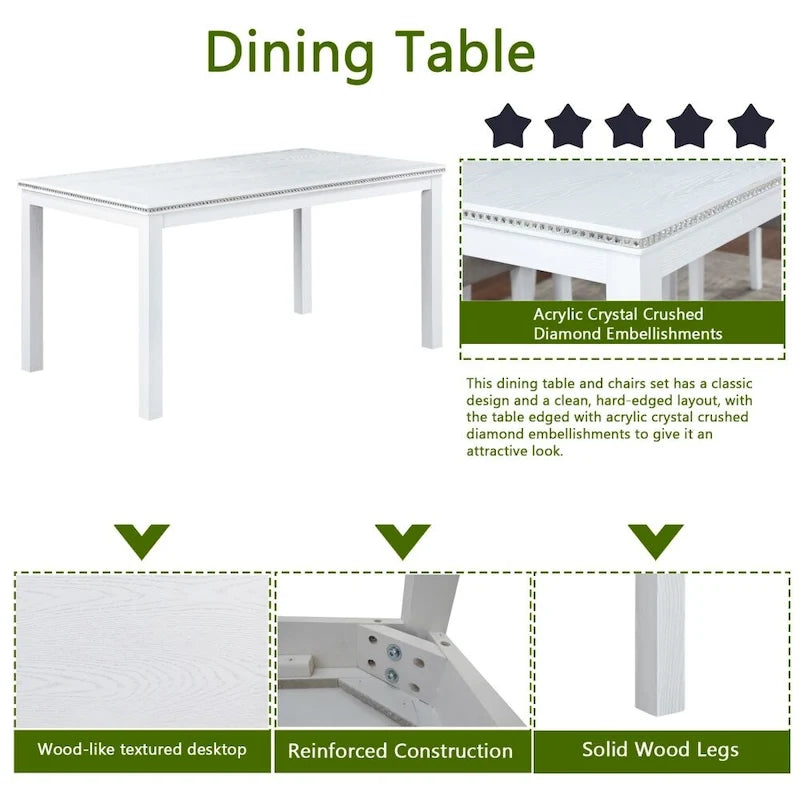 6-Piece Solid Wood Dining Table Set