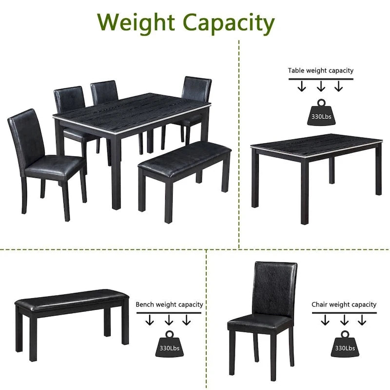 6-Piece Solid Wood Dining Table Set