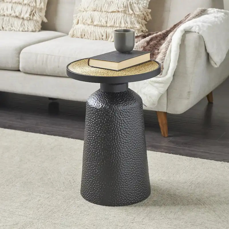 Metal Handmade Side End Accent Table with Rope Tabletop - Black - Roche River Decor