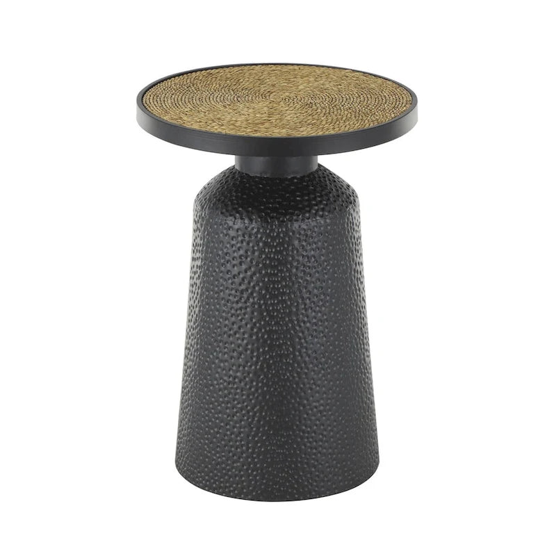 Metal Handmade Side End Accent Table with Rope Tabletop - Black - Roche River Decor