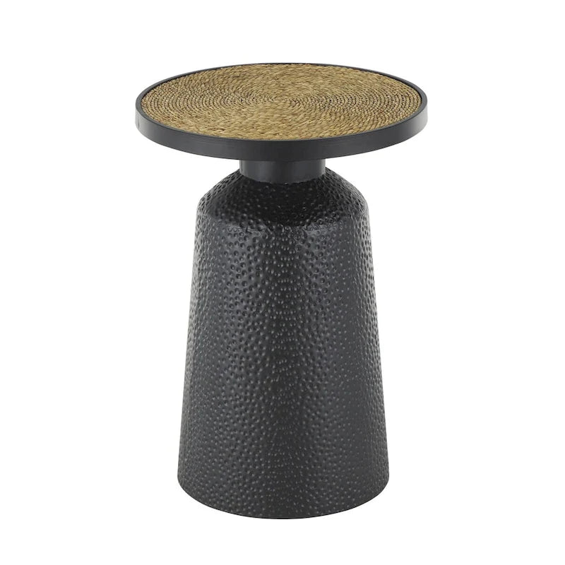 Metal Handmade Side End Accent Table with Rope Tabletop - Black - Roche River Decor