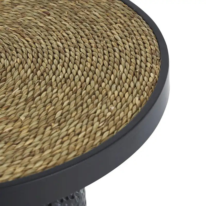 Metal Handmade Side End Accent Table with Rope Tabletop - Black - Roche River Decor