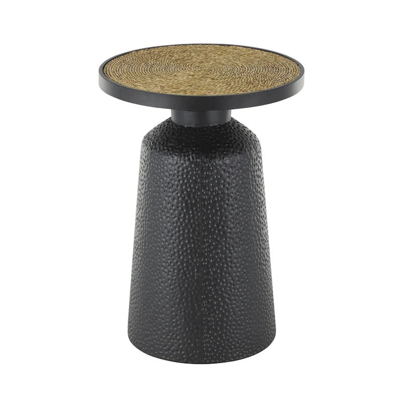 Metal Handmade Side End Accent Table with Rope Tabletop - Black - Roche River Decor