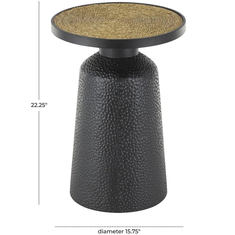 Metal Handmade Side End Accent Table with Rope Tabletop - Black - Roche River Decor