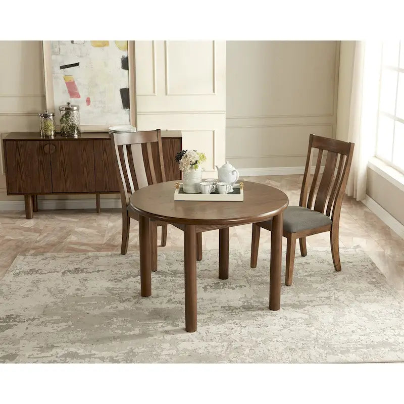 42 Round Dining Table for 4 Person, Retro Kitchen Table, Wooden Dinner Room Table with Solid Wood Legs,Ultra Easy to Assemble