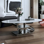 Exquisite Modern Oval Coffee table with white 51L Stone Top and Gold Metal Base