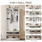 Anmytek 67 3-In-1 Hall Tree Shoe Storage Bench and Coat Rack with 4 Hooks and 6 Compartments for Entryway