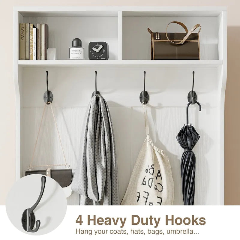 Anmytek 67 3-In-1 Hall Tree Shoe Storage Bench and Coat Rack with 4 Hooks and 6 Compartments for Entryway