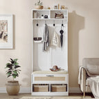 Anmytek 67 3-In-1 Hall Tree Shoe Storage Bench and Coat Rack with 4 Hooks and 6 Compartments for Entryway