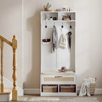 Anmytek 67 3-In-1 Hall Tree Shoe Storage Bench and Coat Rack with 4 Hooks and 6 Compartments for Entryway
