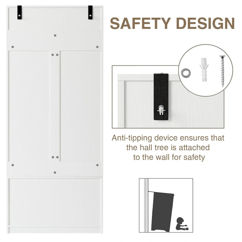 Anmytek 67 3-In-1 Hall Tree Shoe Storage Bench and Coat Rack with 4 Hooks and 6 Compartments for Entryway