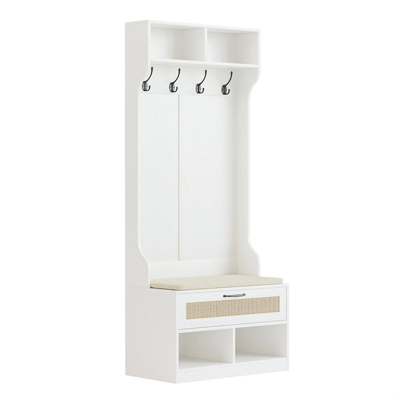 Anmytek 67 3-In-1 Hall Tree Shoe Storage Bench and Coat Rack with 4 Hooks and 6 Compartments for Entryway