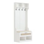 Anmytek 67 3-In-1 Hall Tree Shoe Storage Bench and Coat Rack with 4 Hooks and 6 Compartments for Entryway