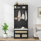 Anmytek 67 3-In-1 Hall Tree Shoe Storage Bench and Coat Rack with 4 Hooks and 6 Compartments for Entryway