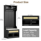 Anmytek 67 3-In-1 Hall Tree Shoe Storage Bench and Coat Rack with 4 Hooks and 6 Compartments for Entryway