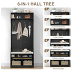 Anmytek 67 3-In-1 Hall Tree Shoe Storage Bench and Coat Rack with 4 Hooks and 6 Compartments for Entryway