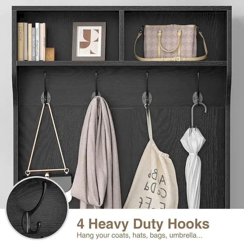 Anmytek 67 3-In-1 Hall Tree Shoe Storage Bench and Coat Rack with 4 Hooks and 6 Compartments for Entryway