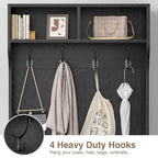 Anmytek 67 3-In-1 Hall Tree Shoe Storage Bench and Coat Rack with 4 Hooks and 6 Compartments for Entryway