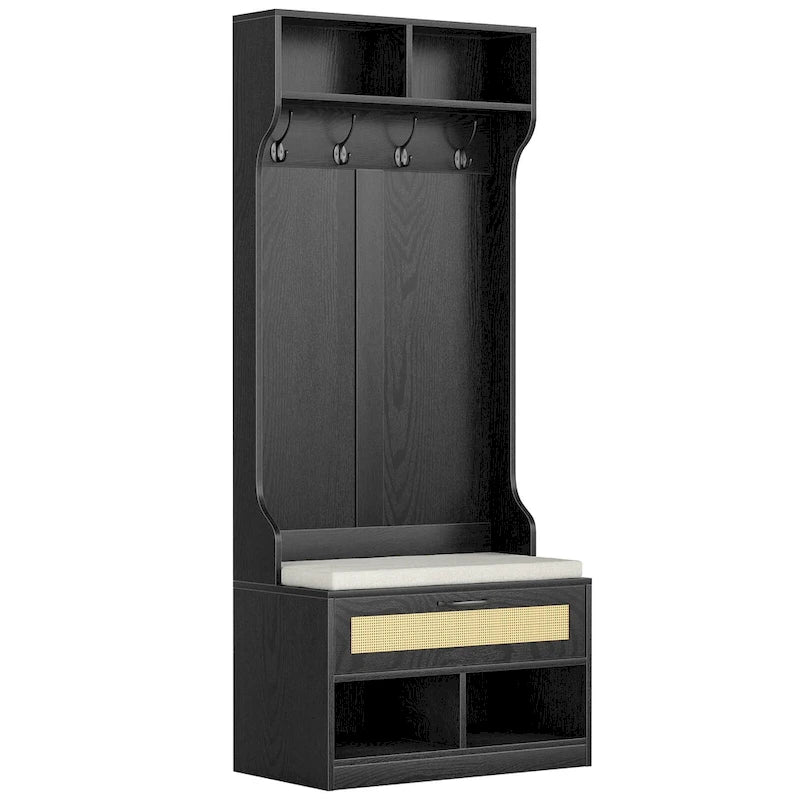 Anmytek 67 3-In-1 Hall Tree Shoe Storage Bench and Coat Rack with 4 Hooks and 6 Compartments for Entryway