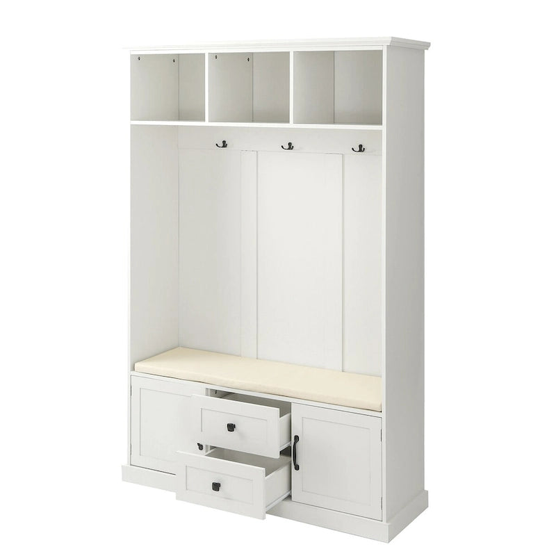 Classic Hall Tree with 3 Hooks,Coat Hanger,Storage Bench for Entrance,Hallway