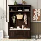 Classic Hall Tree with 3 Hooks,Coat Hanger,Storage Bench for Entrance,Hallway
